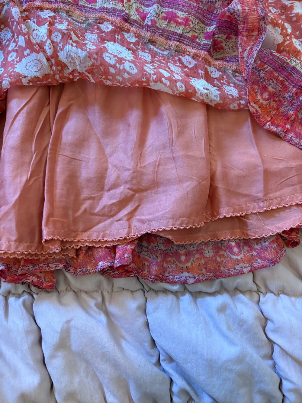 Anthropologie Coral and Pink Boho Floral Tiered Mini Skirt - Picture 2 of 3
